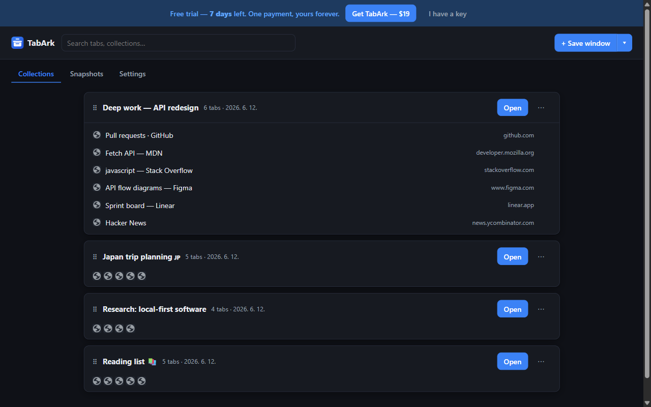 TabArk collections view